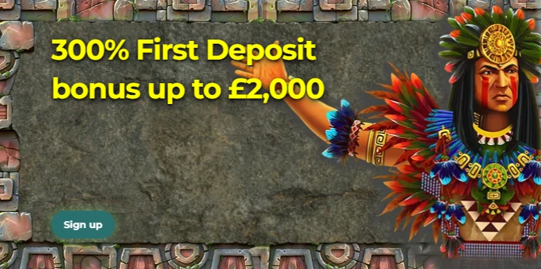 Aztec Paradise Casino welcome bonus — 300% up to £2,000